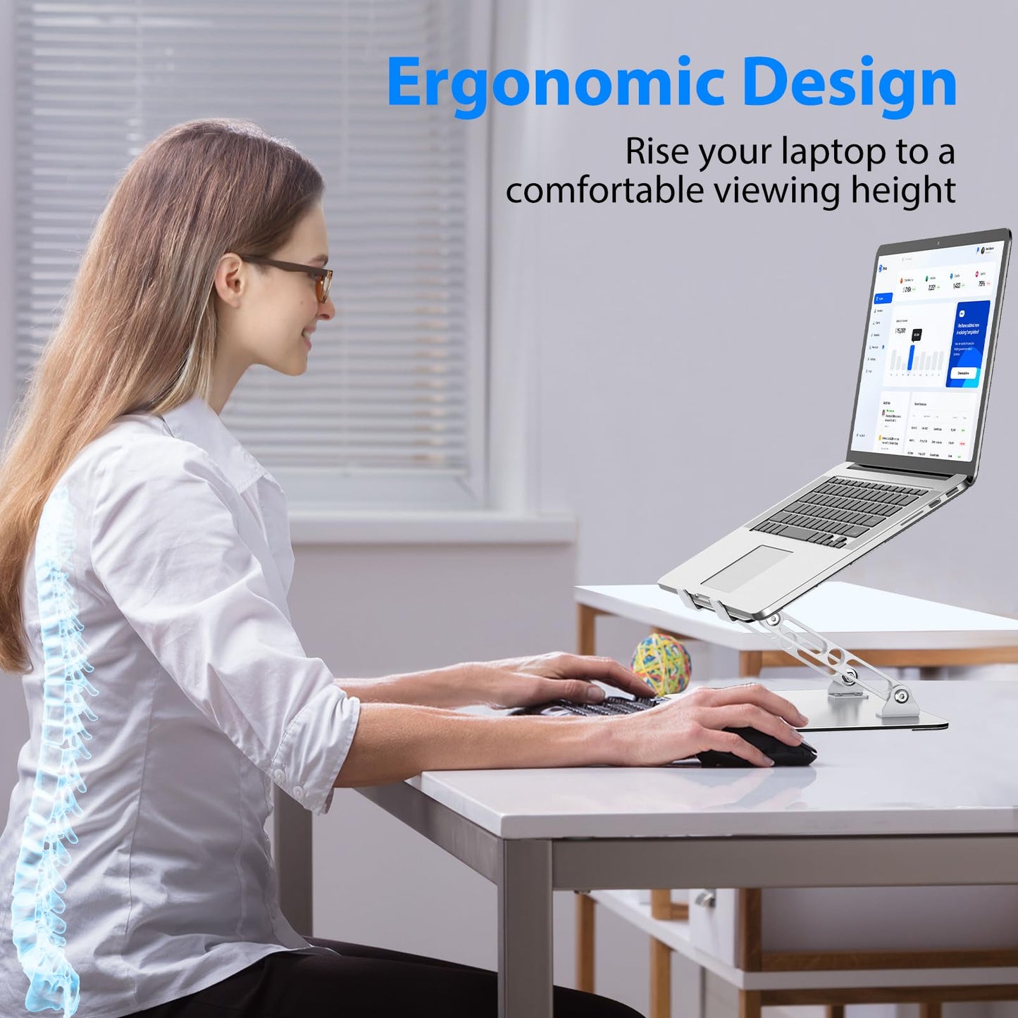 Gogoonike Laptop Stand for Desk, Adjustable Laptop Riser, Metal Foldable Computer Stand Holder Portable Notebook Mount, Ventilated Cooling Notebook Stand Compatible with 10-15.6” Laptops