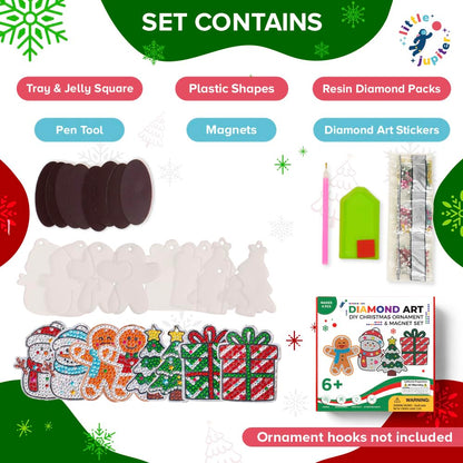 Little Jupiter DIY Magnet & Diamond Art Christmas Ornaments for Kids Set - Makes 8pcs - Crafts - Diamond Art Kits for Kids - Ornament Kits