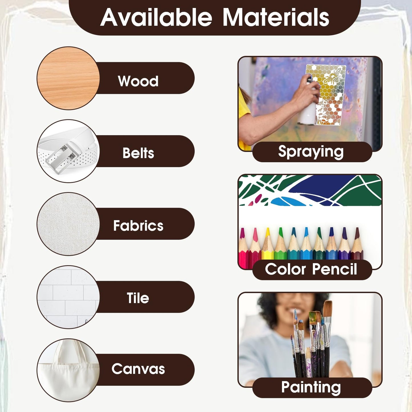 12Pcs Mixed Stencils for Painting, Art Stencils for Crafts Reusable, Wood Grains Flower Texture Templates Spider Web Layering Spray Paint Stencils Kit on Wall Canvas Cake Card DIY (11×7'')