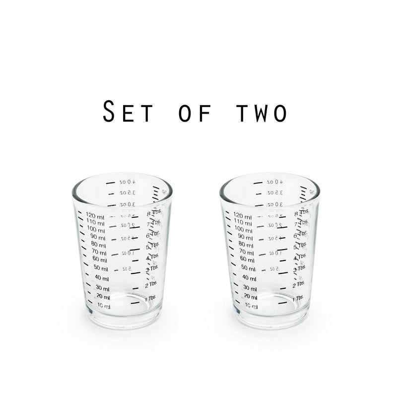 Fox Run Mini Multi-Purpose Liquid and Dry Measuring Shot Glass, Set of 2, 4-Ounce Cups, Clear, Small