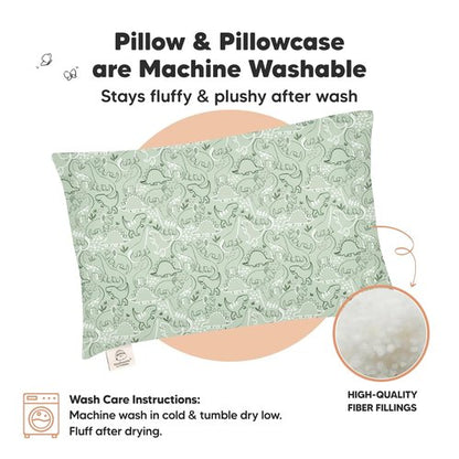 DinoDood Toddler Pillow - Soft & Breathable Organic Cotton Travel Pillowcase | 13x18 for Ages 2-5