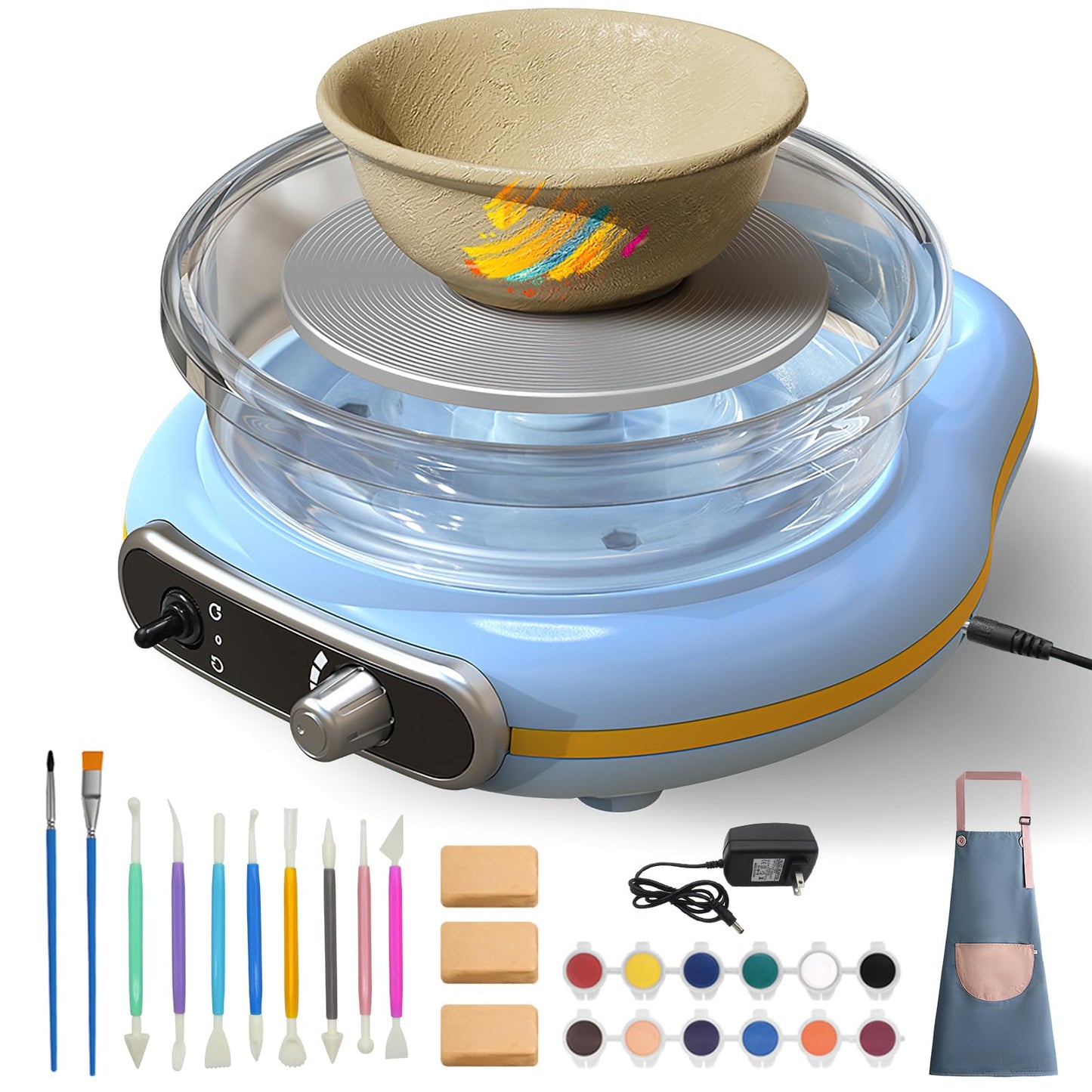 Hitish Mini Pottery Wheel Kit for Kids - 4.7" Turntable Two-Way Rotation Electric Pottery Machine, Adjustable Speed, Low Noise, Clay Wheel DIY Kit for Teens Adults Beginners, Pottery Tools Included