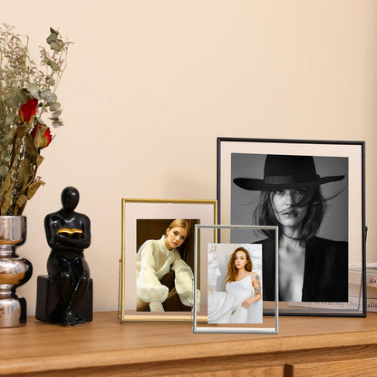 IZIDDO 5x7 Gold Floating Frame, 6"x8" Metal Frame For Picture 5x7,4x6,3.5x5 Wall Mount or Tabletop Shelf Photo Frames, Double Sided Display Picture Frame Acrylic Sign Holder for Wedding,Office Decor