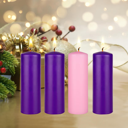 Mega Candles 4 pcs Unscented Christmas Advent Candles Set, Hand Poured Premium Wax Dome Top Round Pillar Candle 2 Inch x 6 Inch, Holidays, Festivities, Devotional, Church, Wreath, Party, Gifts