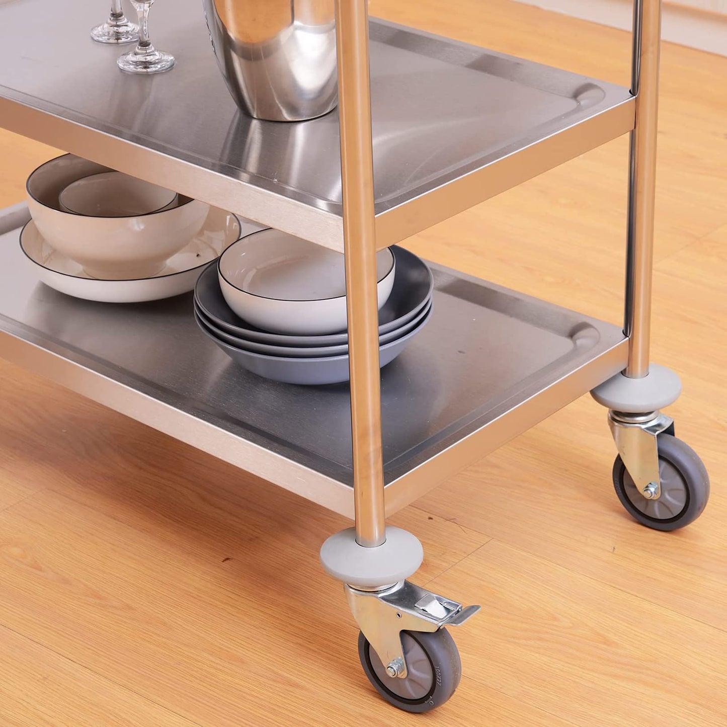 GenSDH Movable Hand Trucks 3 Tier Trolley,Large Stainless Steel Utility Cart,with Locking Wheels,Stainless Steel 3 Tier Rolling Kitchen Service Cart,Catestorage Trolle