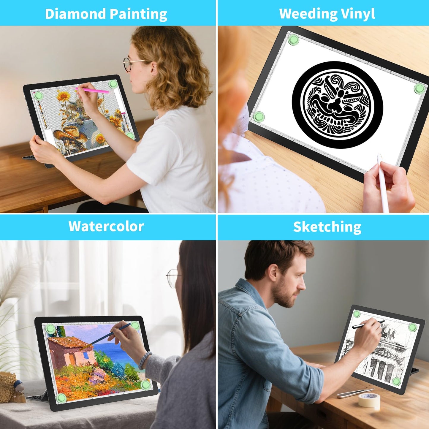 Phylosal Rechargeable A4 LED Light Pad with Built-in Stand, Magnetic Tracing Light Box for Drawing, Diamond Art Light Board with Side Button, Super Bright Light Table for Diamond Painting, Sketching