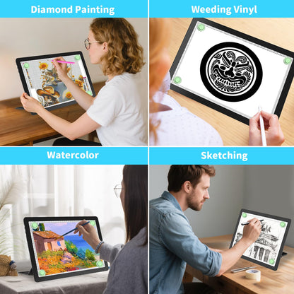 Phylosal Rechargeable A4 LED Light Pad with Built-in Stand, Magnetic Tracing Light Box for Drawing, Diamond Art Light Board with Side Button, Super Bright Light Table for Diamond Painting, Sketching