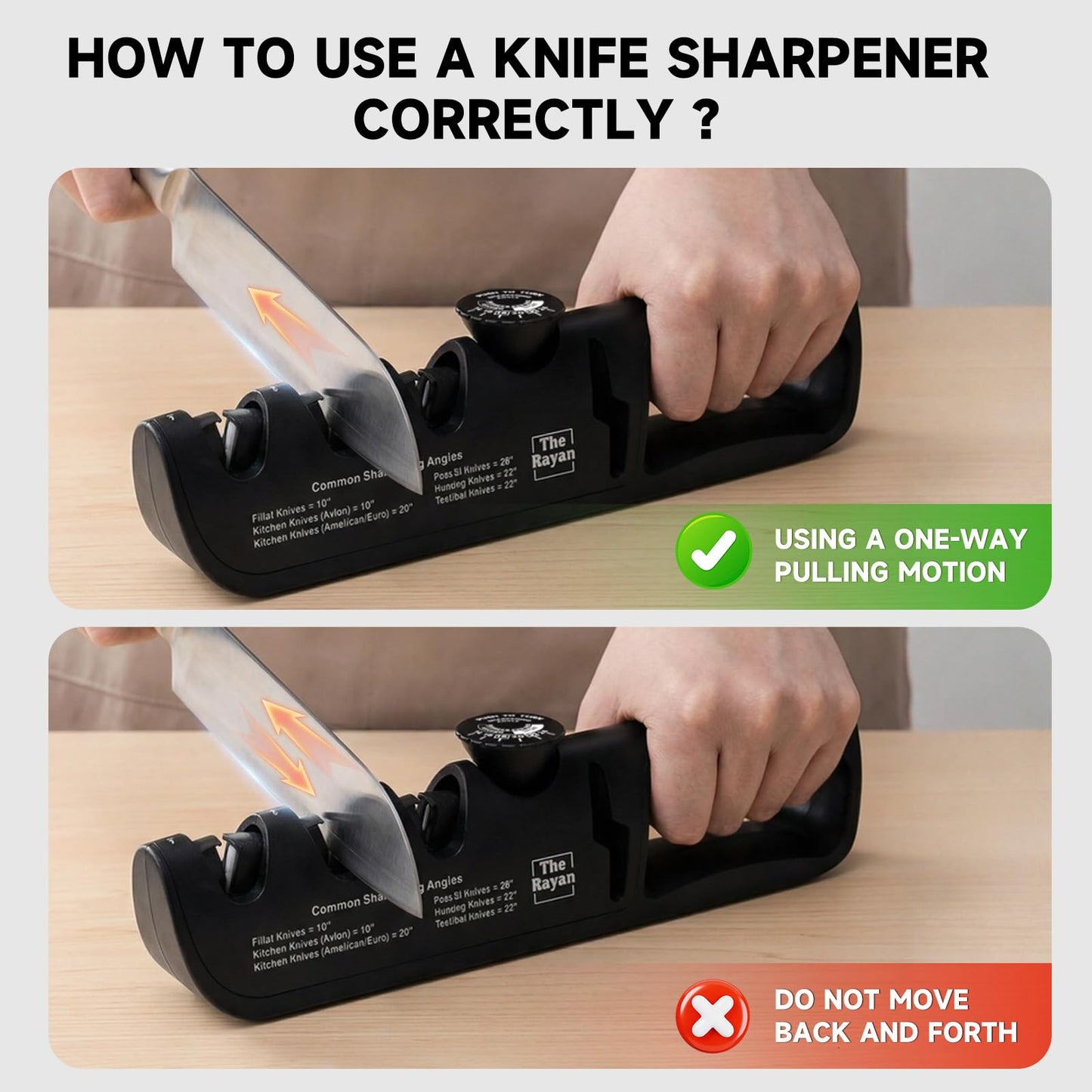 Knife Sharpener, 4-in-1 with Non-Slip Base and Adjustable Angle Guide, Perfect for Fruit Knives, Steel Knives & Scissors, Repair, Restore & Polish Blade (Black and Red)