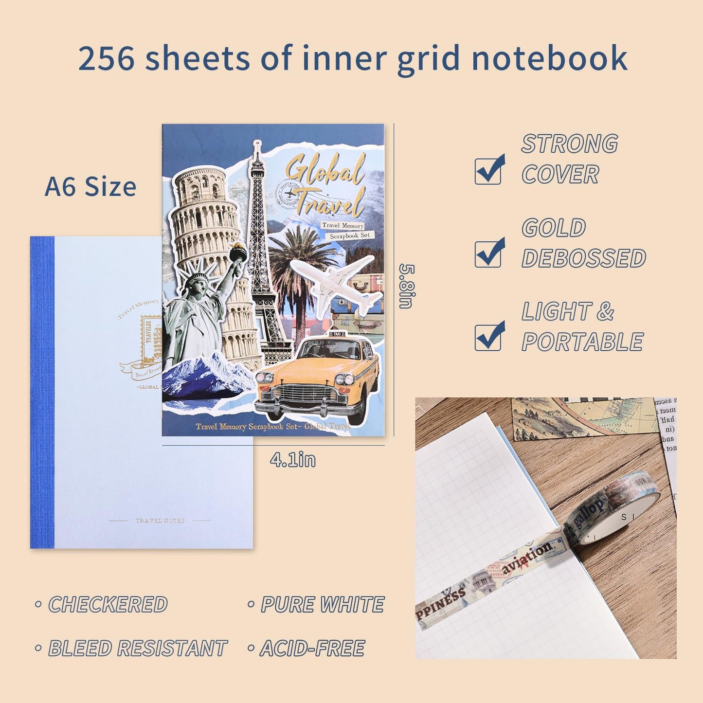 emmoolife Scrapbooking Supplies Kit, Daily Life World Travel Scrapbook Kit for Bullet Junk Journal, Stationery, A6 Grid Notebook, DIY Journaling Supplies, Birthday Craft Gift Teen Women