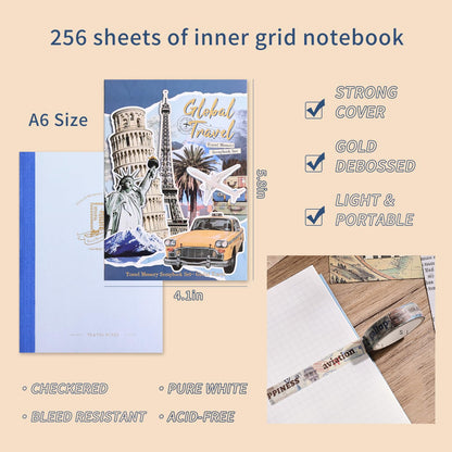 emmoolife Scrapbooking Supplies Kit, Daily Life World Travel Scrapbook Kit for Bullet Junk Journal, Stationery, A6 Grid Notebook, DIY Journaling Supplies, Birthday Craft Gift Teen Women