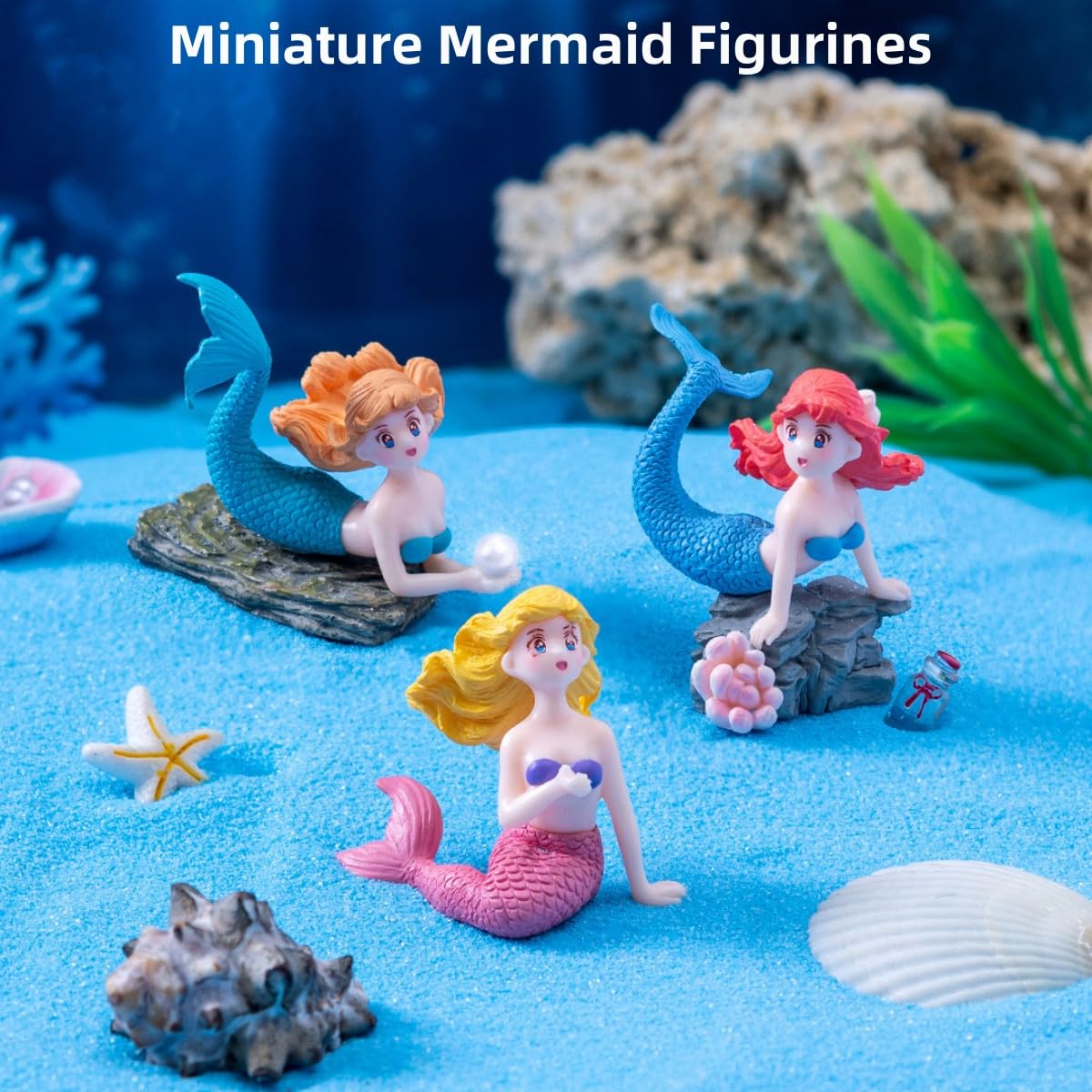 Mermaid Fairy Garden Accessories，Miniature Mermaid Figurines for Crafts, Terrarium, Miniature Moss Landscape Decorations, Birthday Cake Decoration， Car Decor， Party Supplies, Ideal Gifts, 4 Pcs