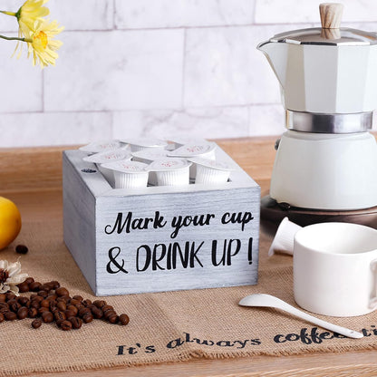 Disposable Cup Holder with Marker Slot, Wooden Cup Organizer for Farmhouse Rustic Bar, Wedding Party Decor