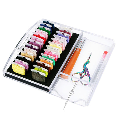 Hamtery Acrylic Working Tray for Cross Stitch and Embroidery Supplies, Embroidery Floss Bobbins Organizer with Magnetic Needle Holder and Tools Storage-Tray Only (Small-For thin/standard bobbin)