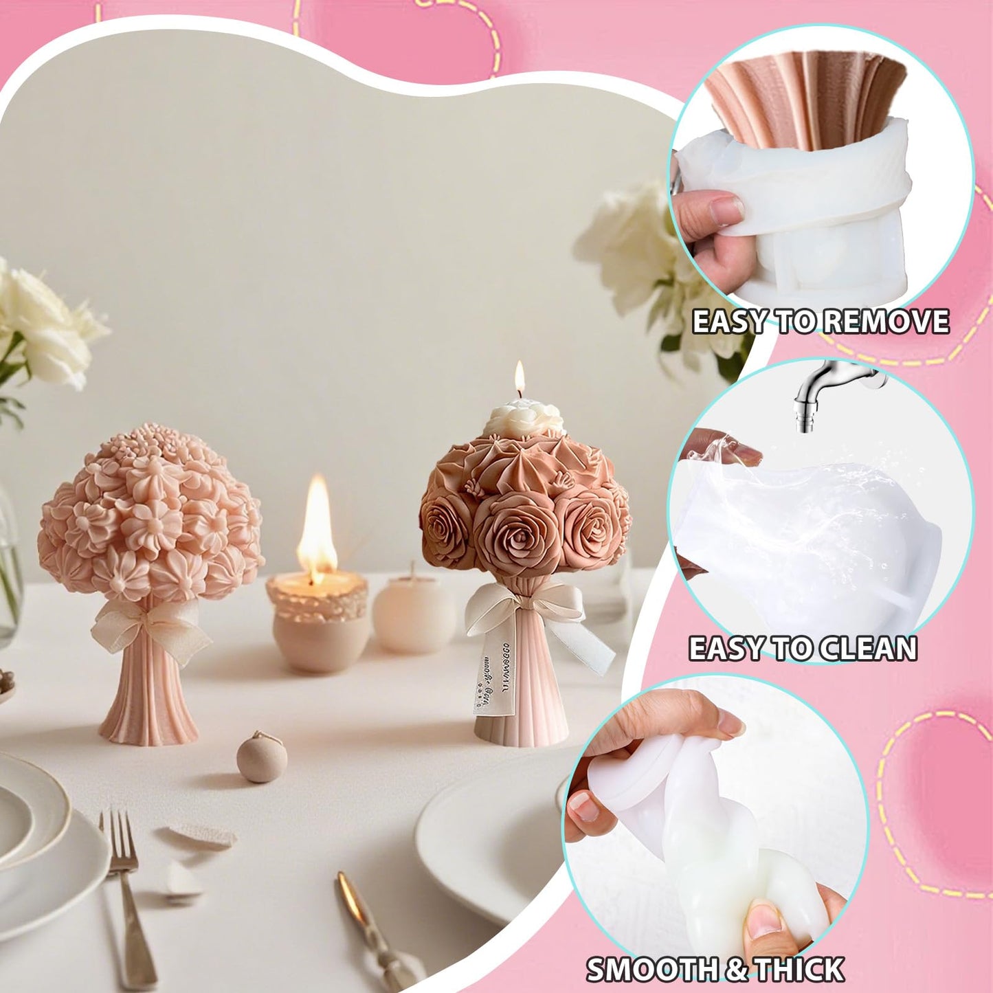 2 Pack Flower Bouquet Candle Mold, Silicone Molds for Epoxy Resin Wax Soap & Candle Making Floral Mold for Crafts Casting Home Wedding Decoration DIY Handmade Valentine's Day Gifts