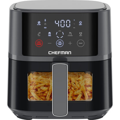 Chefman Air Fryer – 4 QT Compact Airfryer for Quick & Easy Meals, Features Hi-Fry Technology for Extra Crisp, Easy-View Window, Touch Controls with 4 Presets, Nonstick & Dishwasher Safe Basket - Grey