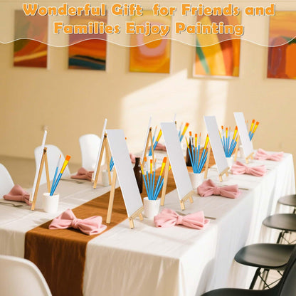 100-Pack 8x10 Inch Canvas Boards for Painting – Complete Art Kit with 50 Brushes, 20 Art Aprons & Paint Trays – Includes Mini Easel for Adults Beginners & Party Art Projects Home Deco
