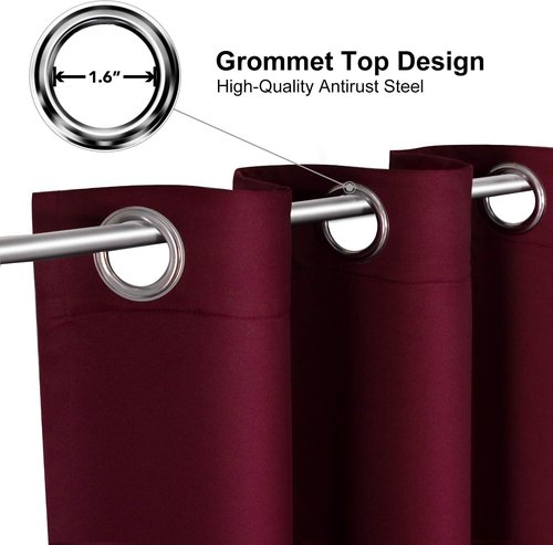 ChrisDowa Grommet Short Thermal Insulated Curtains - Room Darkening Kitchen & Bedroom Panels (Burgundy Red, 52 x 36 Inch)