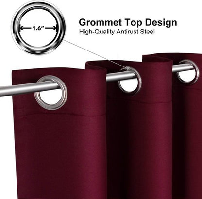 ChrisDowa Grommet Short Thermal Insulated Curtains - Room Darkening Kitchen & Bedroom Panels (Burgundy Red, 52 x 36 Inch)