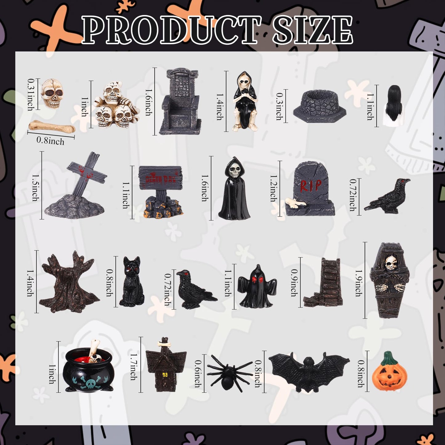 Sonwyoung 58 Pcs Halloween Mini Figurines Set, Plastic Mini Resin Halloween Miniature Landscape Ornaments Decorations for Dollhouse Accessories Garden Village Collections (Bat)