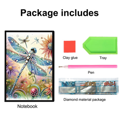 JISHSHAY Diamond Art Notebook Journal Diamond Painting Note Book Gem Art Sketchbook Gem Painting Diary Mosaic Kits for Adults Blank Notebook with Special Drills 14.5×21cm/5.7×8.26in Dragonfly