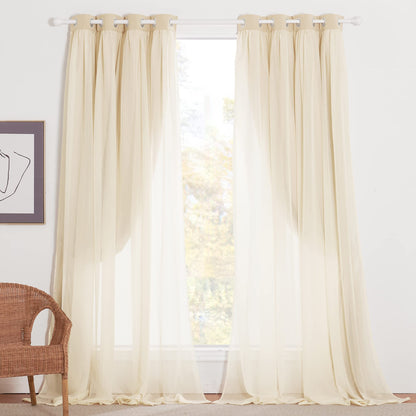 NICETOWN Bedroom Nursery Biscotti Beige Curtains Double-Layered Sheer & Blackout Panels with Free Tie-Backs, Home Decor Window Drapes for Kids (2 Panels, 52 inches Wide x 72 inches Long)