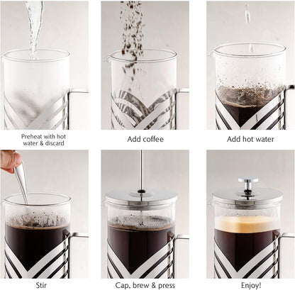 OVENTE French Press Coffee Maker, 12 Ounce, 4 Level Stainless Steel Filter, Heat Resistant Glass