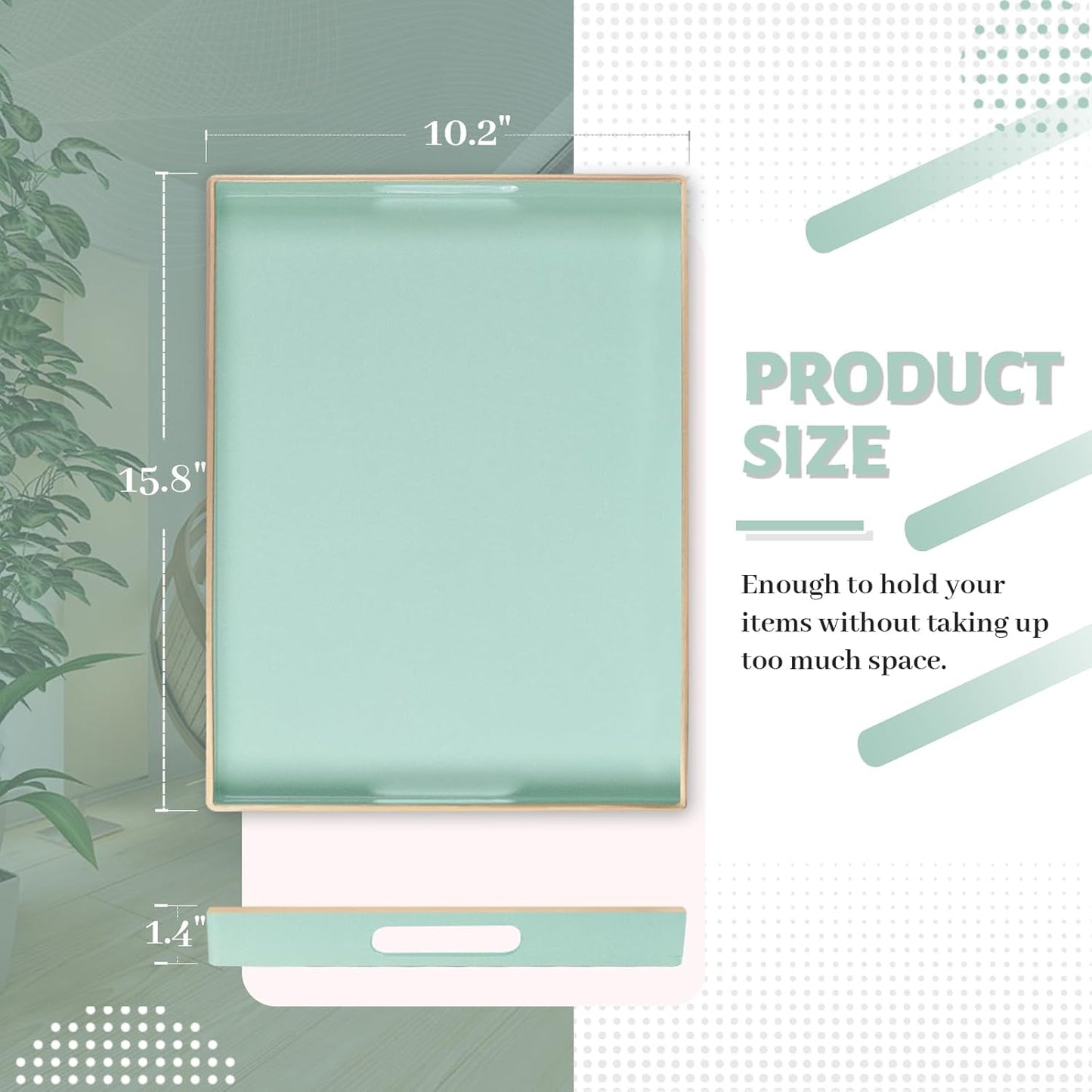 15.8 10.2 1.4" MAONAME Mint Green Serving Tray with Handles, Modern Decorative Trays for Coffee Table, Plastic