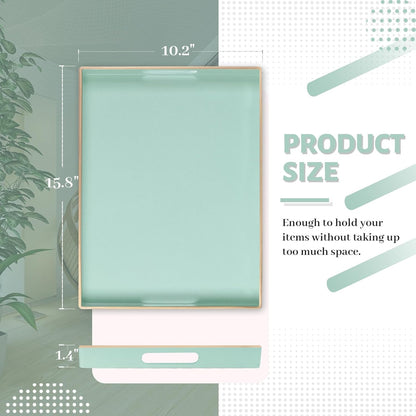 15.8 10.2 1.4" MAONAME Mint Green Serving Tray with Handles, Modern Decorative Trays for Coffee Table, Plastic