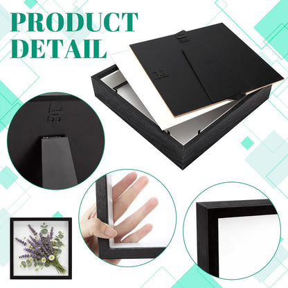 VOKOY 2 Pack 8" x 8" Shadow Box Frame, Wooden Black Hollow Photo Frame with Clear Acrylic Front Memory Display Cases Picture Frames Bulk for Photos Awards Medals Dried Flowers Seashell Memorabilia