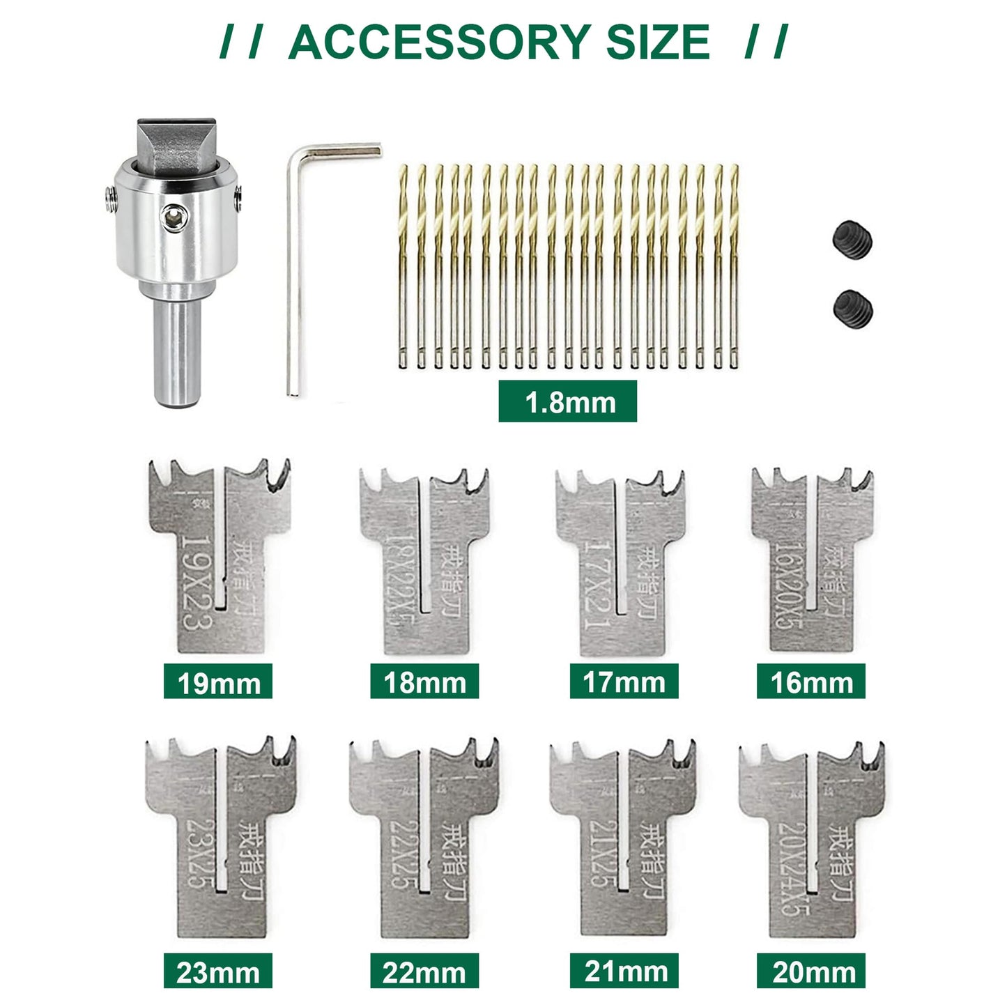 Tidsech 34 PCS Ring Drill Bit Set, 16-23 mm Blades Wood Ring Maker Set, Adjustable Design fits US Ring Sizes 5.5-13, 8 Blades, 22 Cores, Be Used with Lathes or Drill Presses