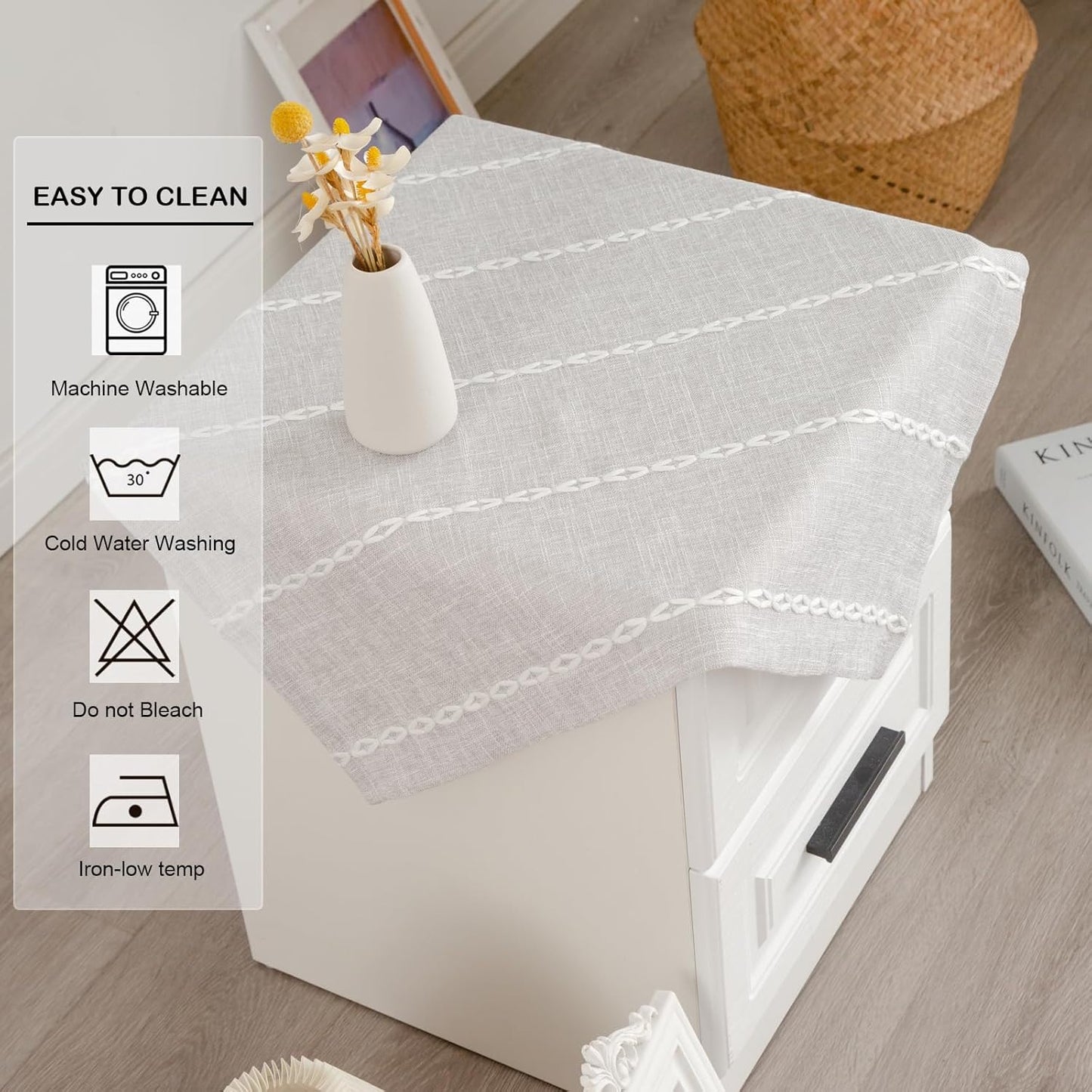 24 24 Inch Rustic Square Linen Small Tablecloth Washable Striped Jacquard Bedside Table Cover Heavy Weight Farmhouse