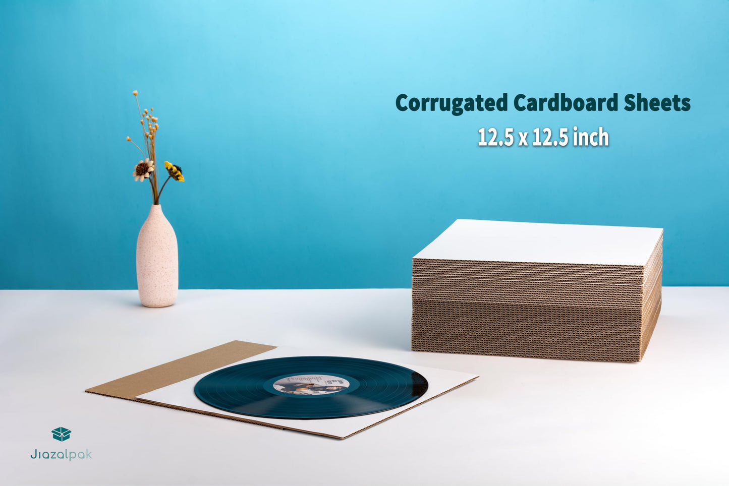Jiazalpak 12.5x12.5 Inch Corrugated Cardboard Sheets Insert Pads for 12-inch LP Record Mailers, 1/8" Thick, One-Side White Protective Pads for Packaging, Crafts & DIY, 25 Pack