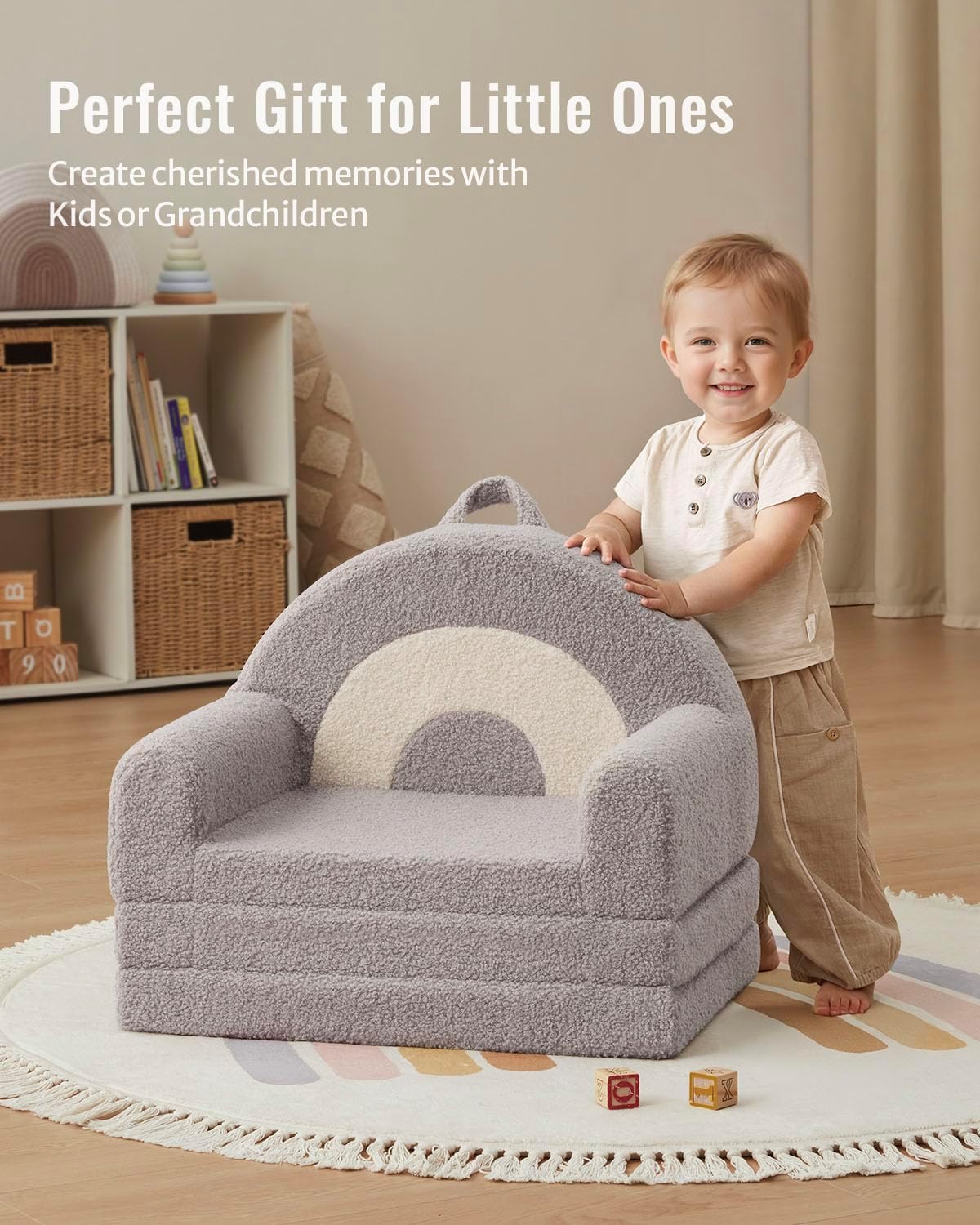 2-in-1 Blissful Diary Foldable Toddler Couch, Comfy Toddler Chair & Lounger for Reading,Playroom, Kids Couch Sofa