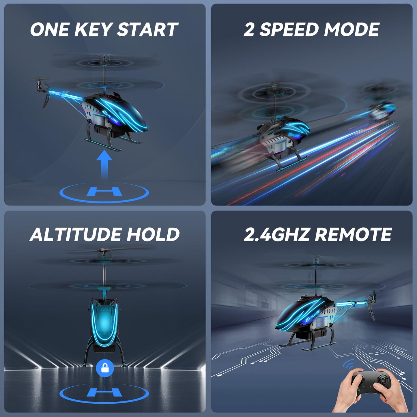 BUSSGO RC Helicopter, Remote Control Helicopter for Kids with 30Mins Flight(2 Batteries), 7+1 LED Light Modes, Altitude Hold, RC Toys for Boys Girls