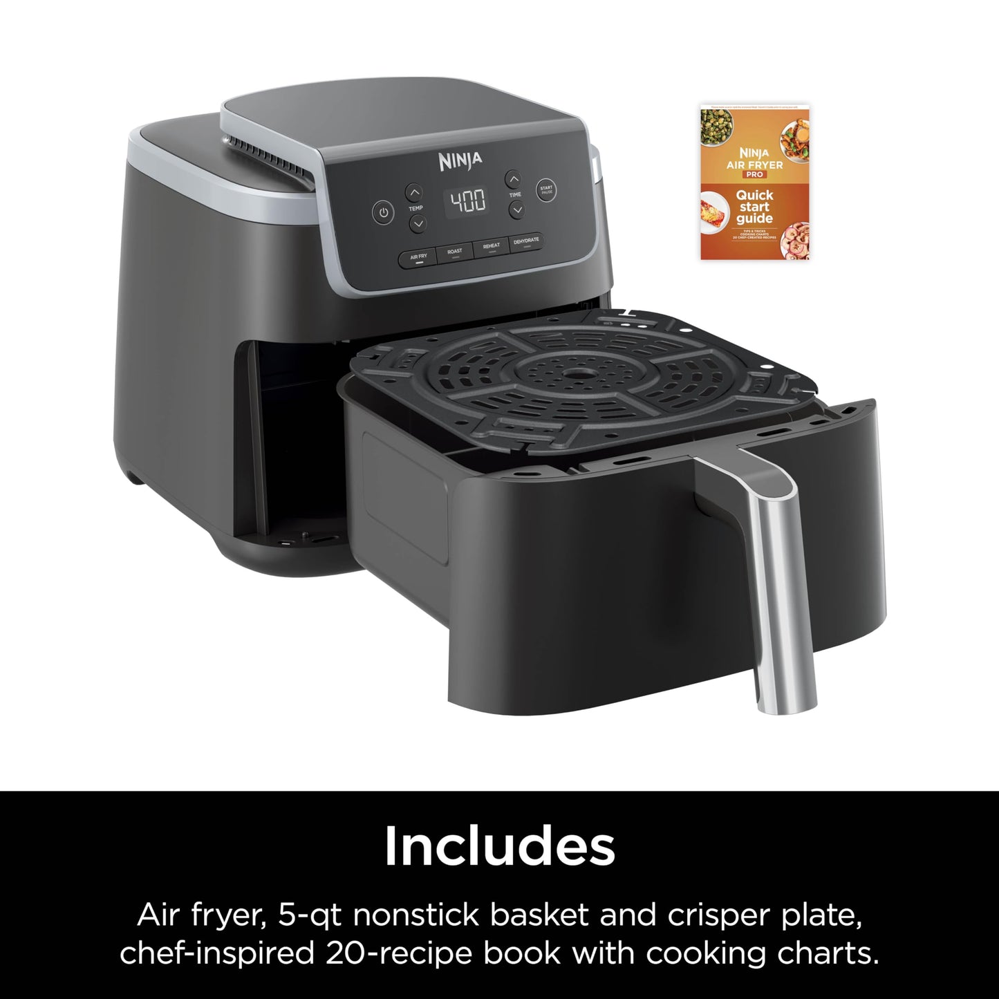 Ninja | Air Fryer | 4 QT Capacity | 4-in1 Roast, Crisp, Roast, Reheats, & Dehydrates | Dishwasher Safe Parts | Includes 20 Easy & Healthy Recipes | Compact | Grey | AF101