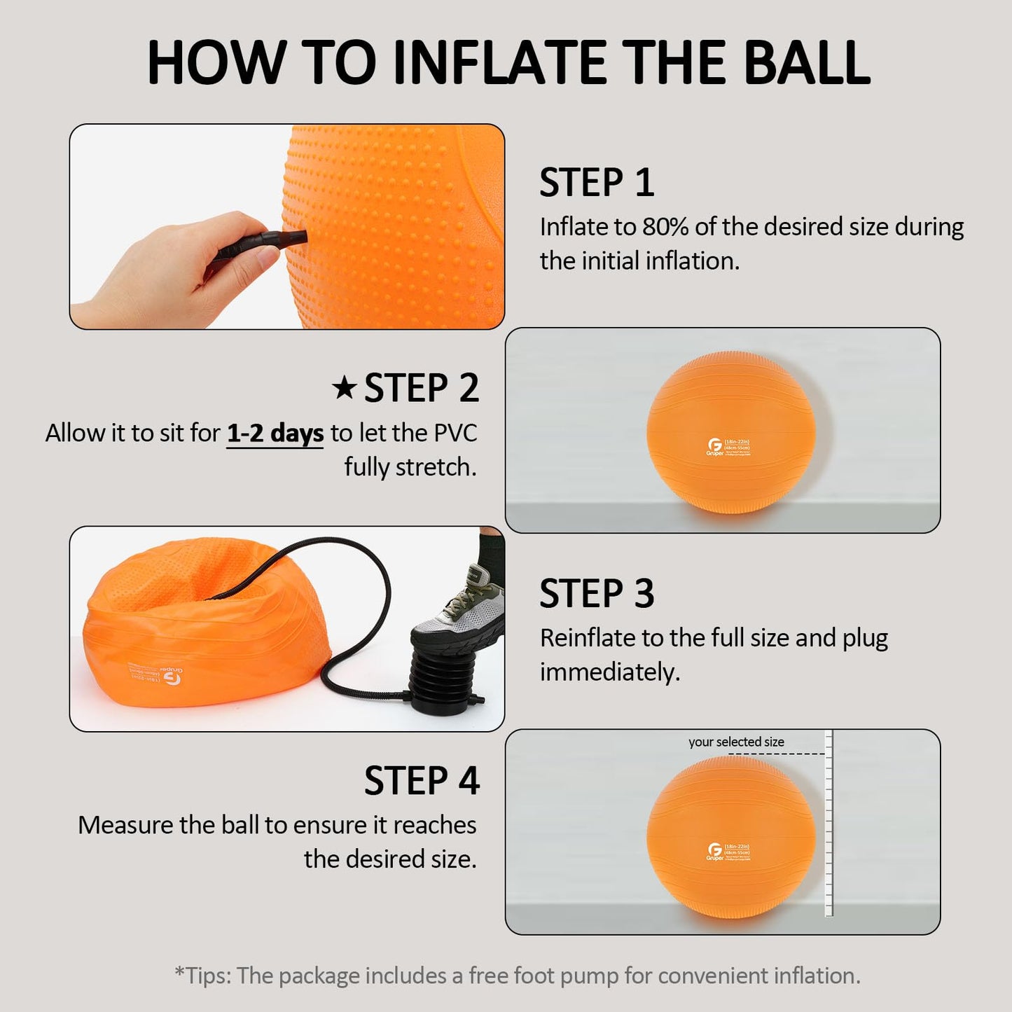 Gruper Yoga Ball, Multiple Sizes Non Slip Exercise Ball for Workout, Birthing, Balance, Stability, Pregnancy, 2200LB Capacity, Anti Burst Chair for Home and Office, Includes Quick Pump & Fitness Guide