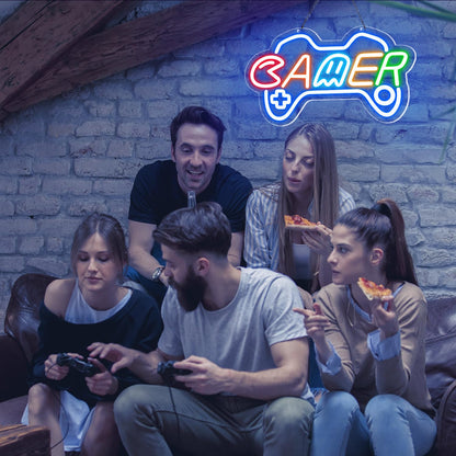 Reezldokn Gamer Neon Sign for boy room decor, 15 * 9 inch Blue Gaming led lights with USB Power and Dimmer Switch for game room decor,teen's room,man cave,adult and Kids