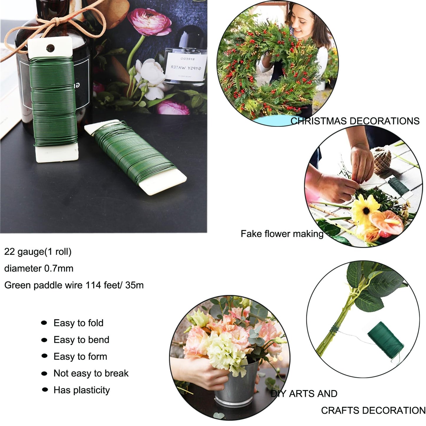 Floral Tape and Flower Stems Arrangement Tools Kit, 1pcs Gardening Cutter, 18 Gauge Stem Wire and 22 Gauge Paddle Wire for Bouquet Stem Wrapping and Floral Crafts