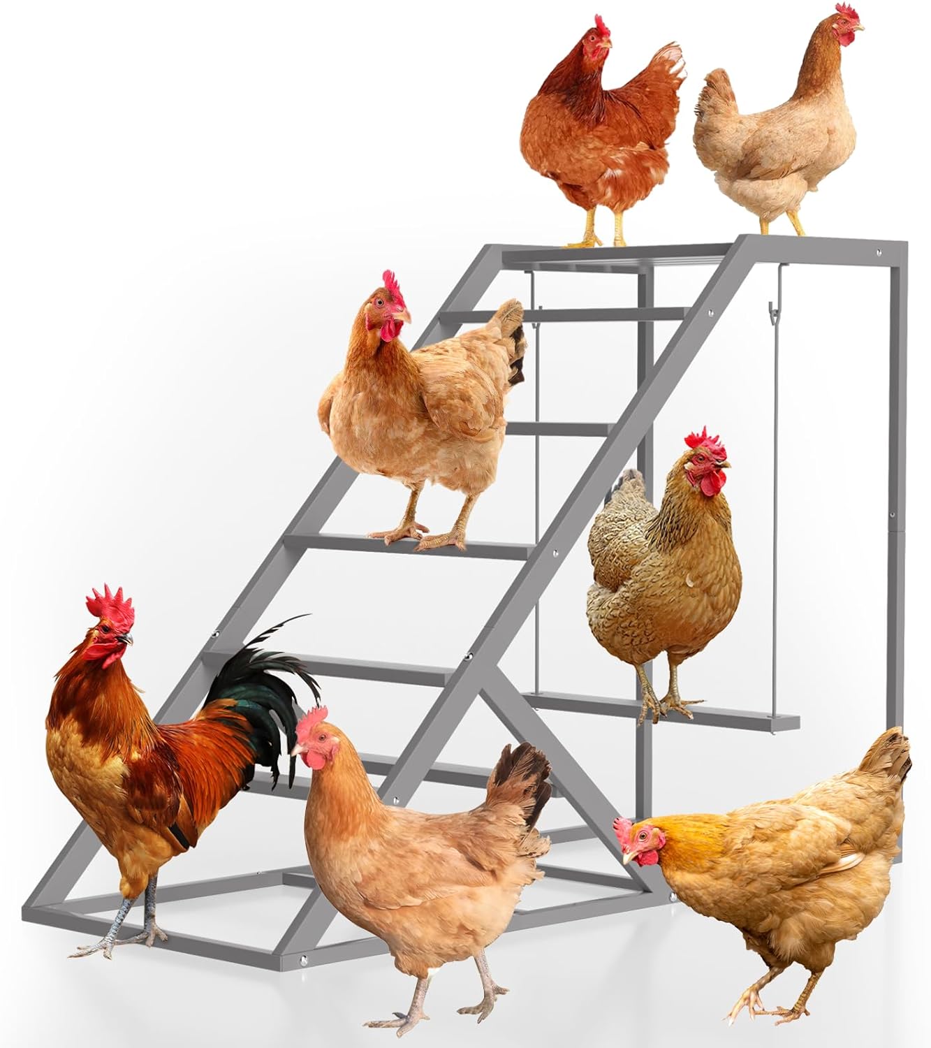 Set Chicken Perch for Coop with Ladder, Chicken Roosting Bars for Chickens in Coop with Swing Wooden Run Accessories