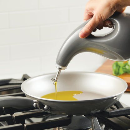 Rachael Ray Serveware Ceramic EVOO Oil and Vinegar Dispensing Bottle Set, 2 Piece, Gray