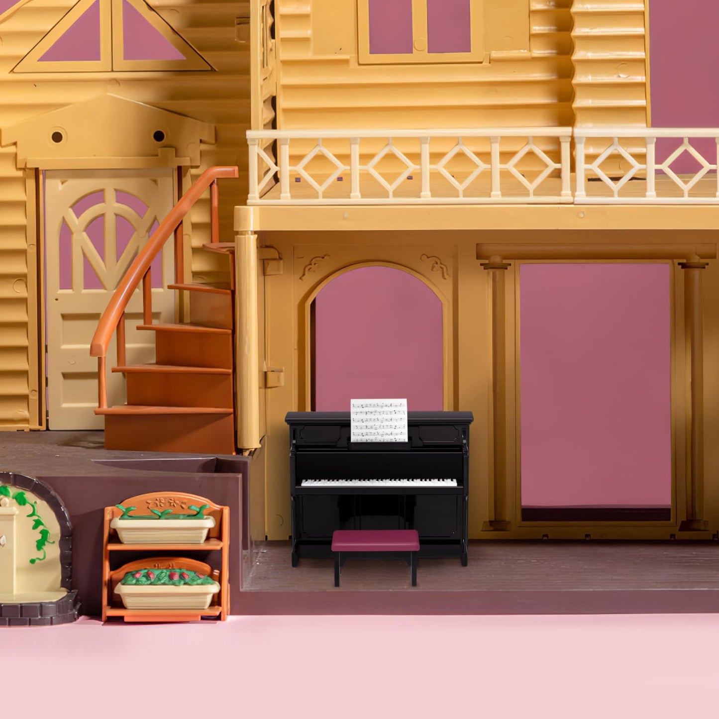 HEALLILY Mini Dollhouse Piano: Black Plastic Dollhouse Piano and Stool Set with Music Sheet for Scene Shooting Props Doll House Decoration, 3.58 X 2.75 X 1.45 Inches