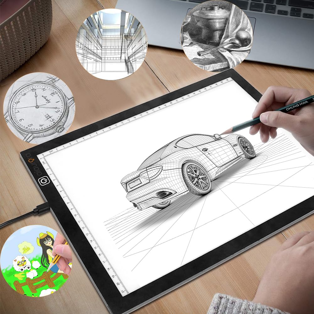 AIAURORA Upgraded A4 LED Light Tracing Drawing Board, Ultra-Thin Dimming USB Power Art Craft Scaled LED Light Pad for Tattoo Drawing, Diamond Painting, Streaming, Sketching, Stenciling (A4-New)