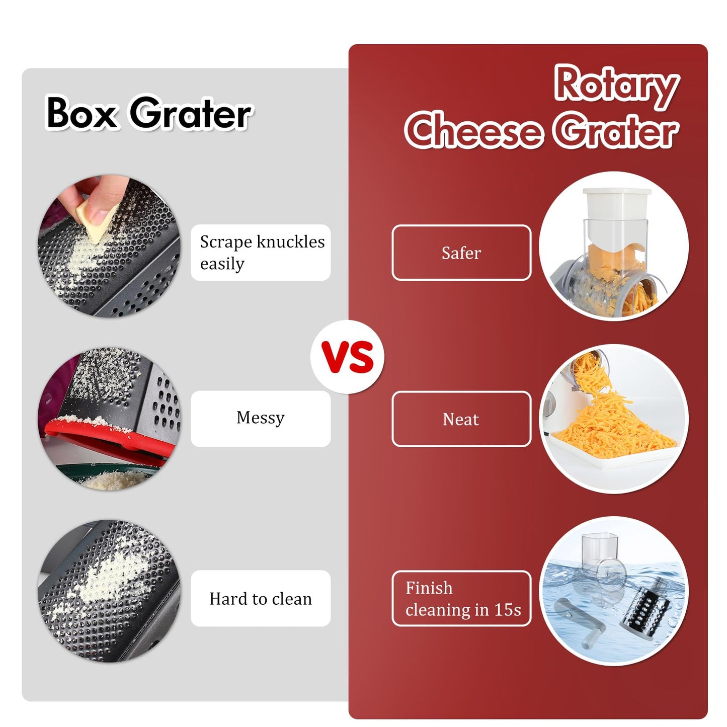 Ourokhome Rotary Cheese Grater Hand Crank, Kitchen Shredder Speed Mandolin Slicer Ice Shaver with Handle and Drum Blades for Cheese, Vegetable, Nuts, Chocolate, Potato, Carrot, 5 Blades, White