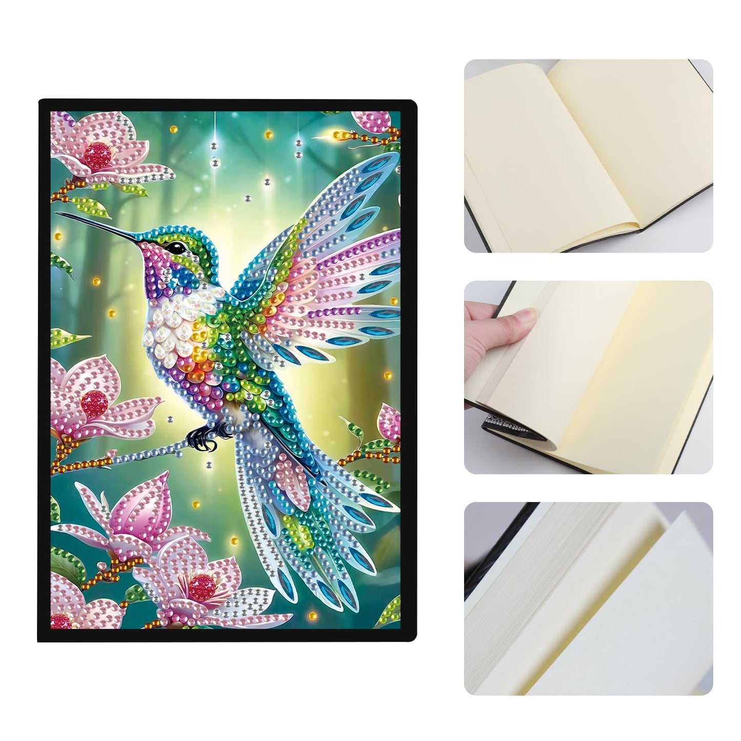 JISHSHAY Diamond Art Notebook Journal Diamond Painting Note Book Gem Art Sketchbook Gem Painting Blank Notebook Mosaic Kits for Adults Diary with Special Shape Drills 14.5×21cm/5.7×8.26in Hummingbird