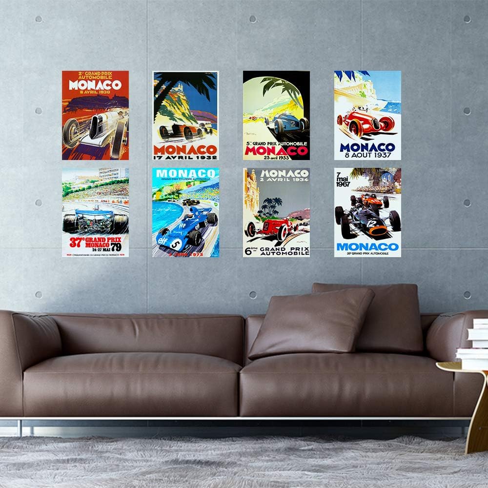 Artery8 Monaco Grand Prix Classic Racing Motor Sport Advert - Premium Wall Art Poster Pack of 8 for Home Decor
