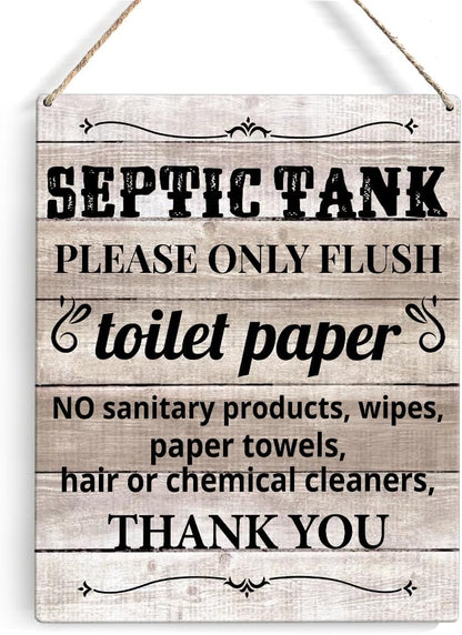 Farmhouse Bathroom Signs Wall Decor Rustic Septic Tank Please Only Flush Toilet Paper Thank You Wooden Hanging Sign for