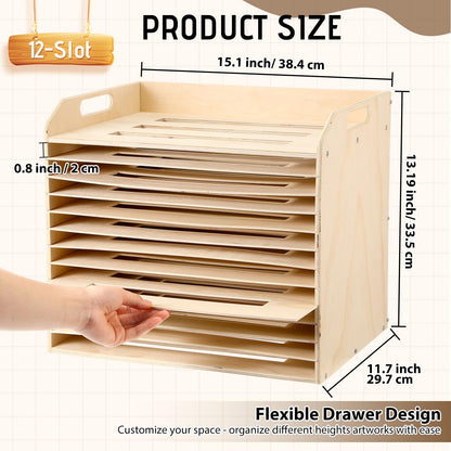 Hoteam Wooden Art Drying Rack with 12 Removable Shelves Canvas Art Paint Drying Rack Wood Tabletop Artwork Display Storage Racks for Home Artwork Studio Craft Room