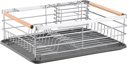 Navaris Compact Dish Rack with Drip Tray & Cutlery Holder, Easy to Assemble and Clean, Silver