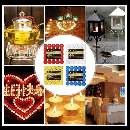 OUO Tea Lights - 50 Pack Smokeless, Dripless & Long Lasting Mini Tealight Candles for Mood, Dinners, Parties, Home Decoration, Wedding, Crafts (Yellow)
