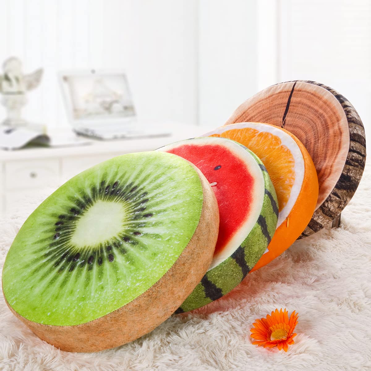 HYSEAS Round Throw Pillows 14 Inch Watermelon, 3D Print Decorative Plush Funny Fruit Stuffed Cushions Toy Seat Pad for Couch, Chair, Floor, Sofa, 2 Pack